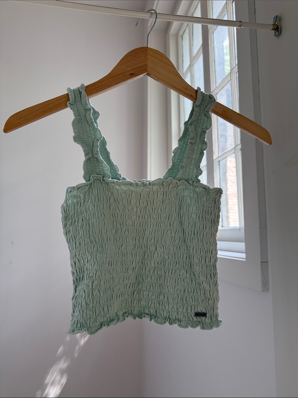 Hollister Mint Smocked Ruffle Strap Crop Top